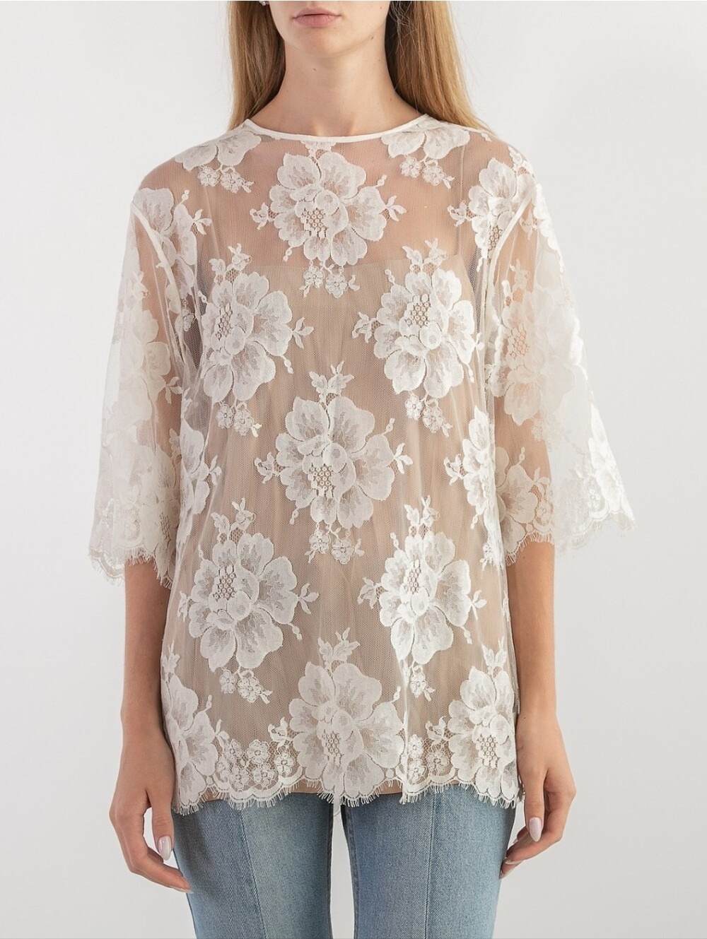 Stella McCartney Half-Sleeve Scalloped Floral Lace Blouse Size IT 40/US 6